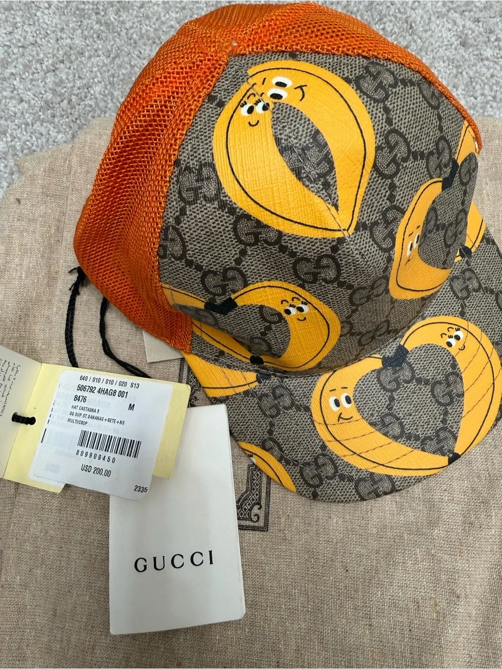 Gucci Kids Brown & Orange Banana-Print Mesh Trucker Hat